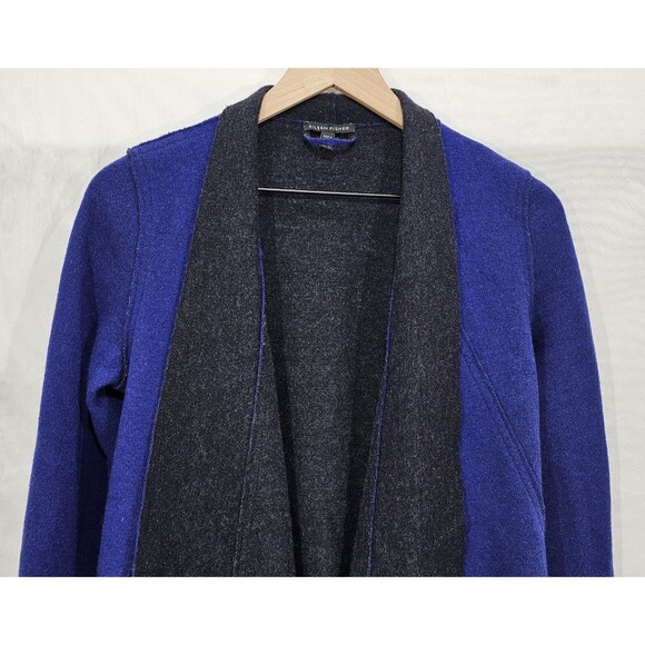 Eileen Fisher Womens Merino Wool Jacket Asymmetric Felted Blue Gray Lagenlook XS - Picture 5 of 14